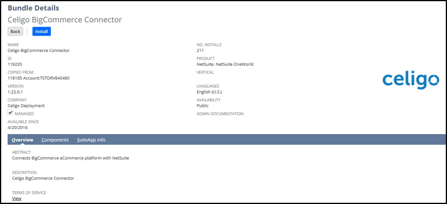 Step 2 of Install the BigCommerce Bundle in NetSuite