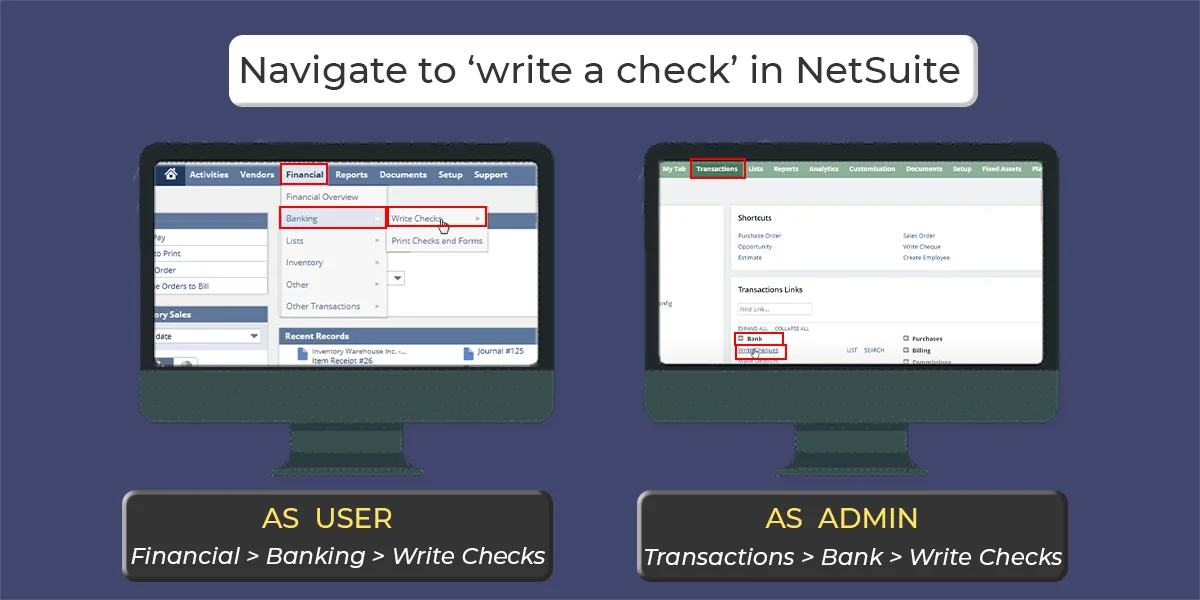 Navigate to write a check in netsuite